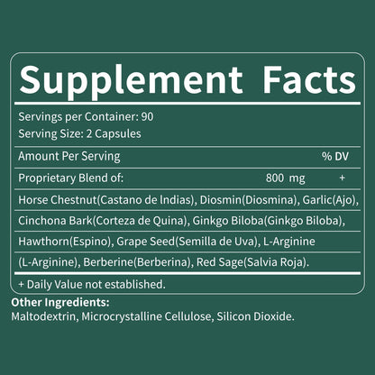 Fuenvegtal Horse Chestnut Blood Circulation Capsules | Diosmin & Garlic for Healthy Blood Flow - 90 Count