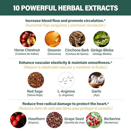 Fuenvegtal Horse Chestnut Blood Circulation Capsules | Diosmin & Garlic for Healthy Blood Flow - 90 Count
