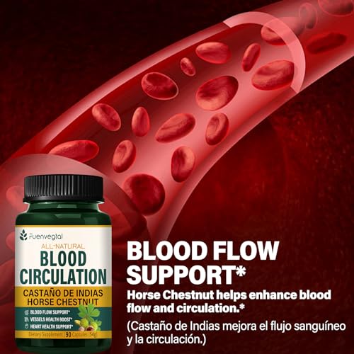 Fuenvegtal Horse Chestnut Blood Circulation Capsules | Diosmin & Garlic for Healthy Blood Flow - 90 Count