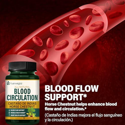 Fuenvegtal Horse Chestnut Blood Circulation Capsules | Diosmin & Garlic for Healthy Blood Flow - 90 Count