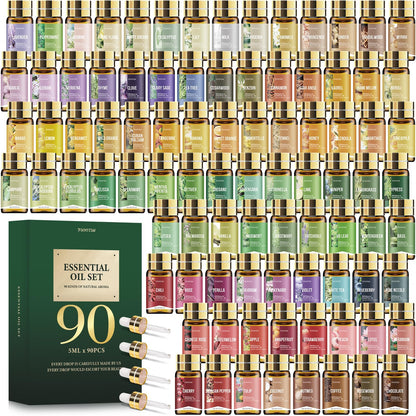 FUHITIM 90 Pcs Essential Oil Set – Gift Set for Diffuser, Massage, Soap & Candles
