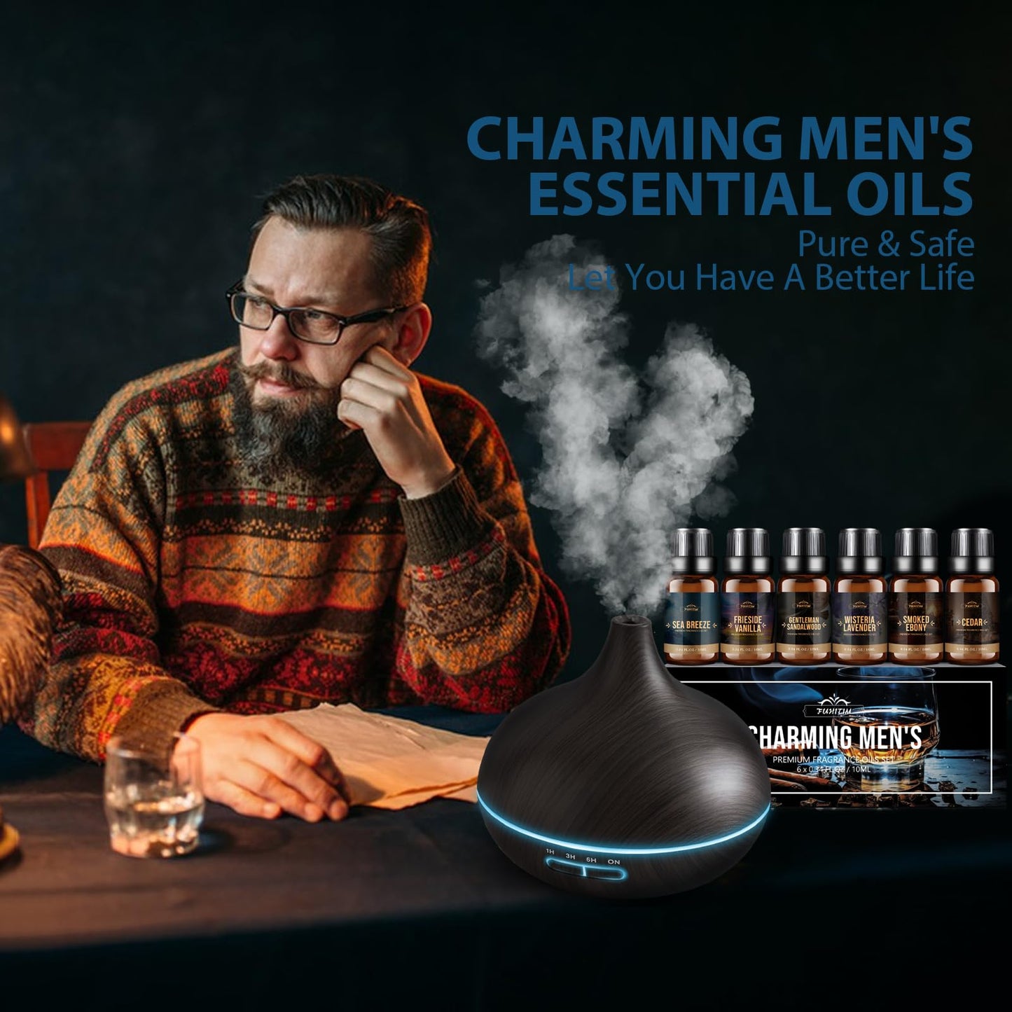 FUHITIM Fragrance Oil - Charming Men's Set (6x10ml) for Diffuser, Candle & Soap Making