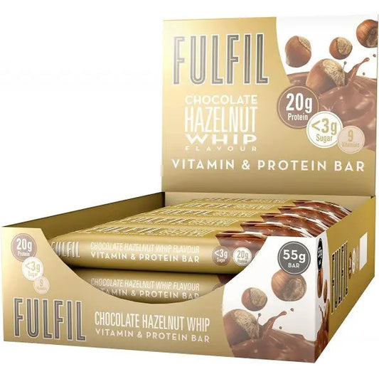 15 x Fulfil Chocolate Hazelnut Whip Flavour Vitamin & Protein Bar 55G British Grocery