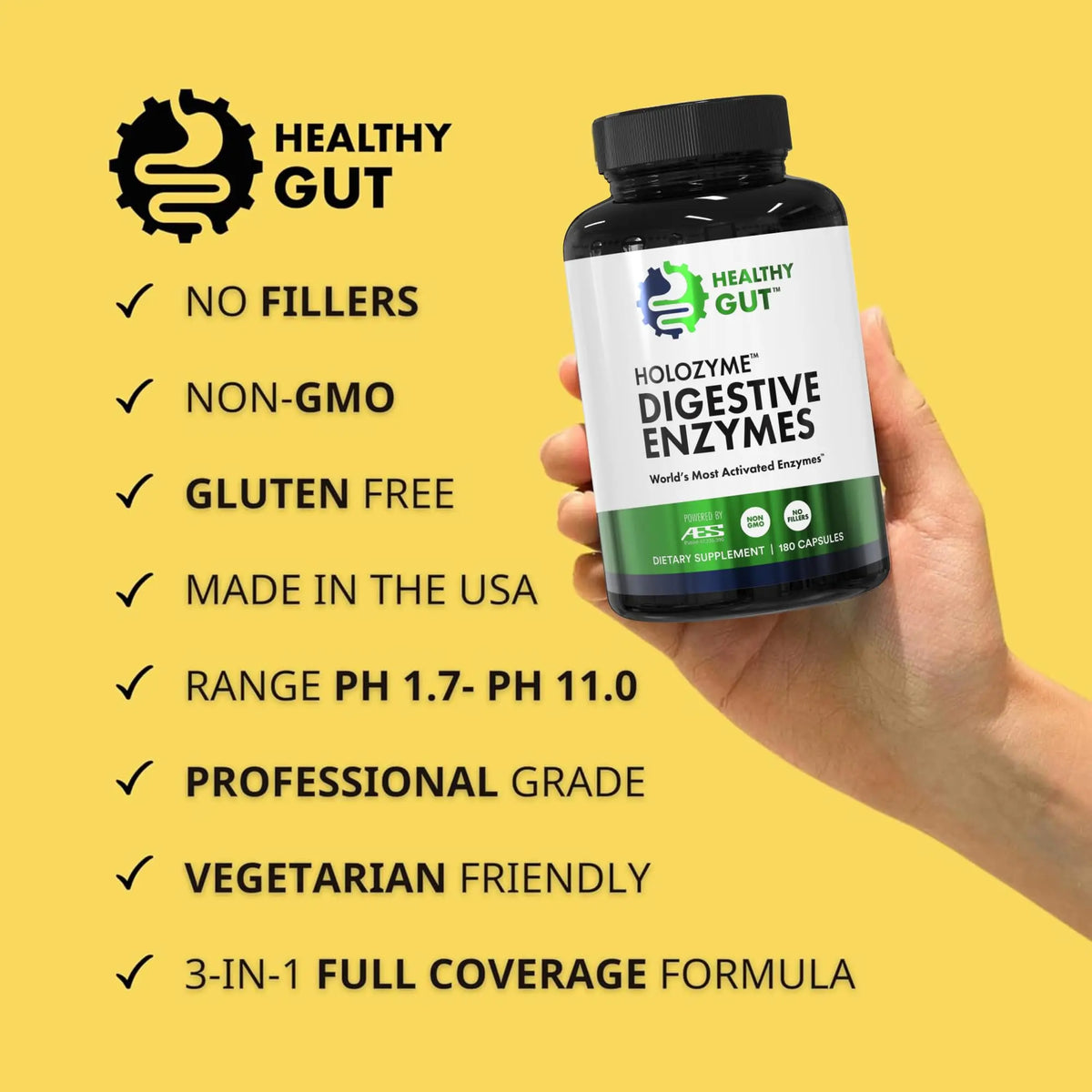 Healthy Gut HoloZyme Max Strength Digestive Enzymes | FODMAP Support with Inulinase, Amyloglucosidase & Invertase | 90 Servings BritishVita | Premium UK Vitamins & Wellness Supplements