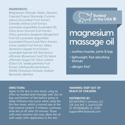 Magnesium Massage Oil for Sore Muscles, Sleep & Recovery – 8 oz by M3 Naturals