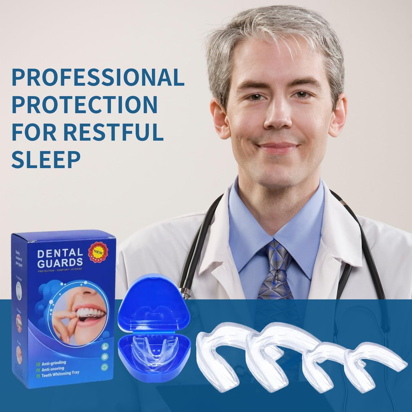 Fullaye Mouth Guard for Teeth Grinding at Night - Food-Grade & Comfortable Safety Mouth Guard (4 Packs)