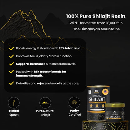 Himalayan Shilajit Resin 300mg – Ultra Gold Grade | 85+ Minerals & 75% Fulvic Acid | Lab Tested | 30g