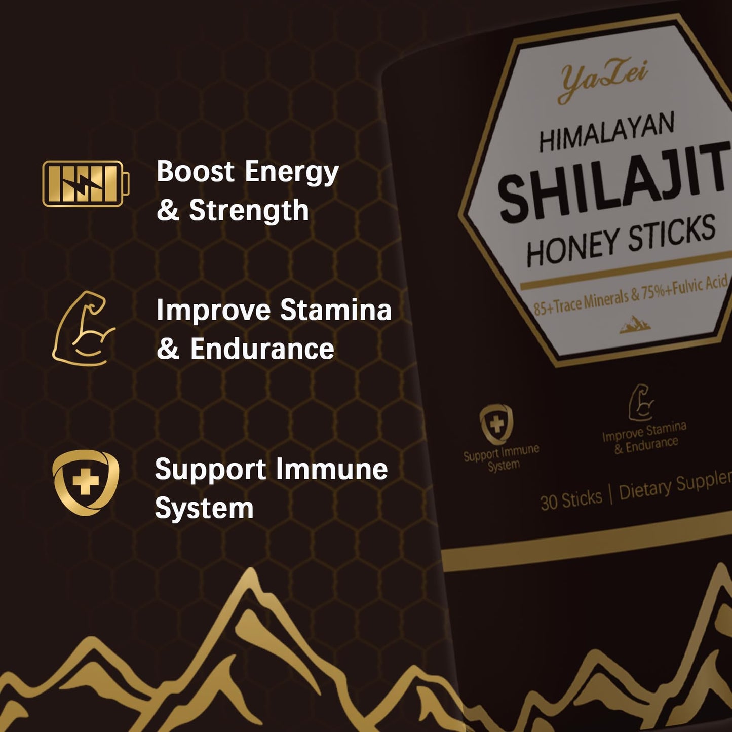Himalayan Shilajit Honey Sticks – 30 Sticks, 75%+ Fulvic Acid, 85%+ Trace Minerals