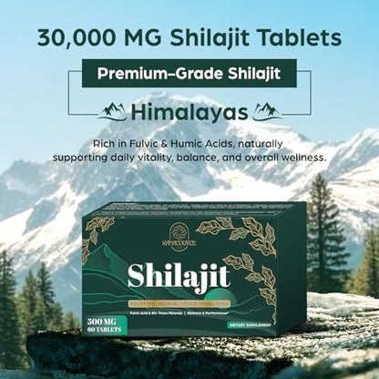 30,000 MG Shilajit Tablets – Himalayan Organic, Fulvic Acid & 85+ Minerals (Lab-Tested) – 120 Count