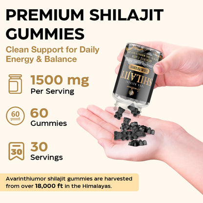 1500MG Shilajit Gummies – 4-in-1 with Ashwagandha, Sea Moss, Black Seed | Energy & Immunity | 60 Gummies