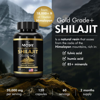 Organic Shilajit Gold Grade Plus – Fulvic & Humic Acids, 120 Capsules, USA Made