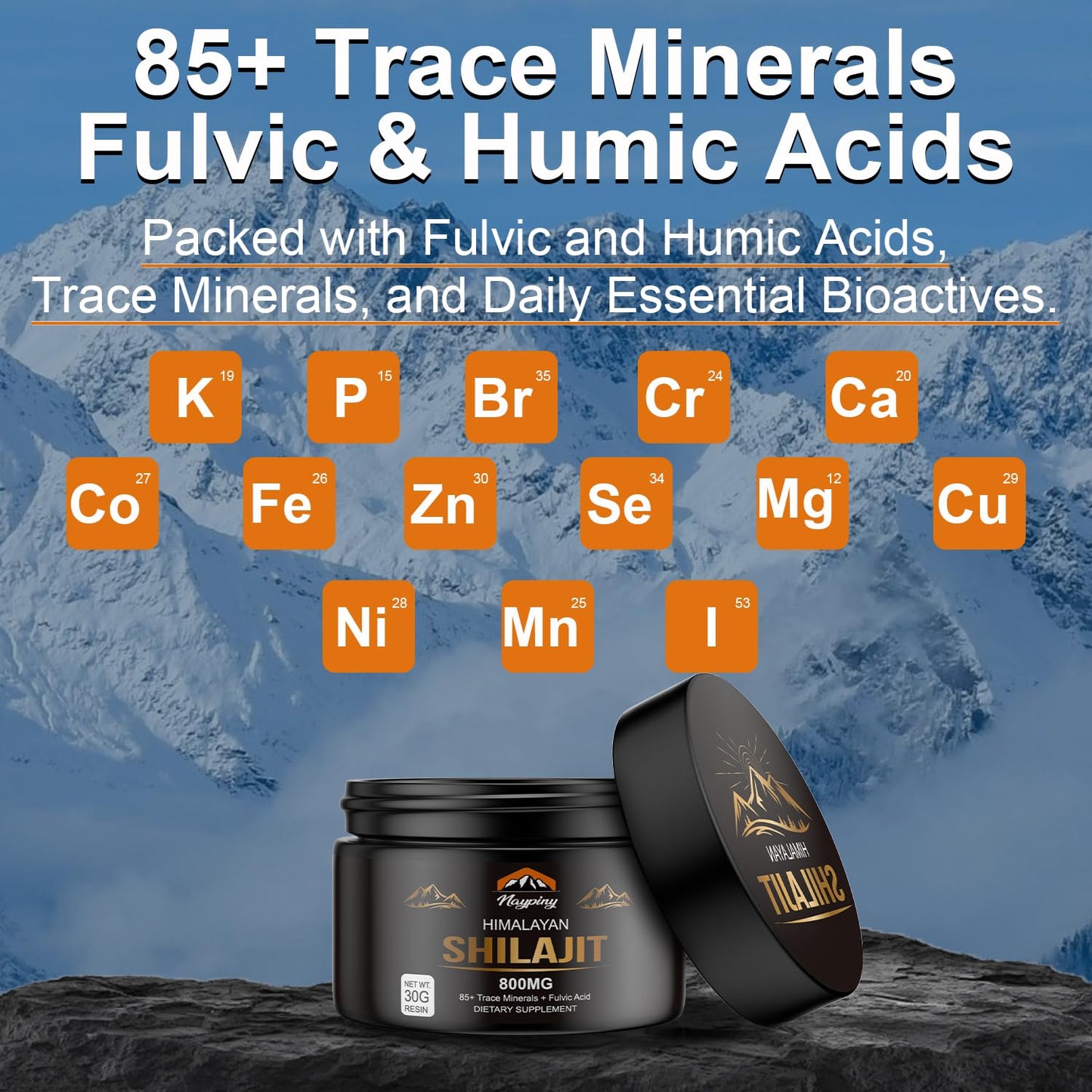Shilajit Pure Himalayan Organic Resin 800mg – Gold Grade Shilajit with Fulvic Acid & 85+ Trace Minerals Complex for Energy & Immunity