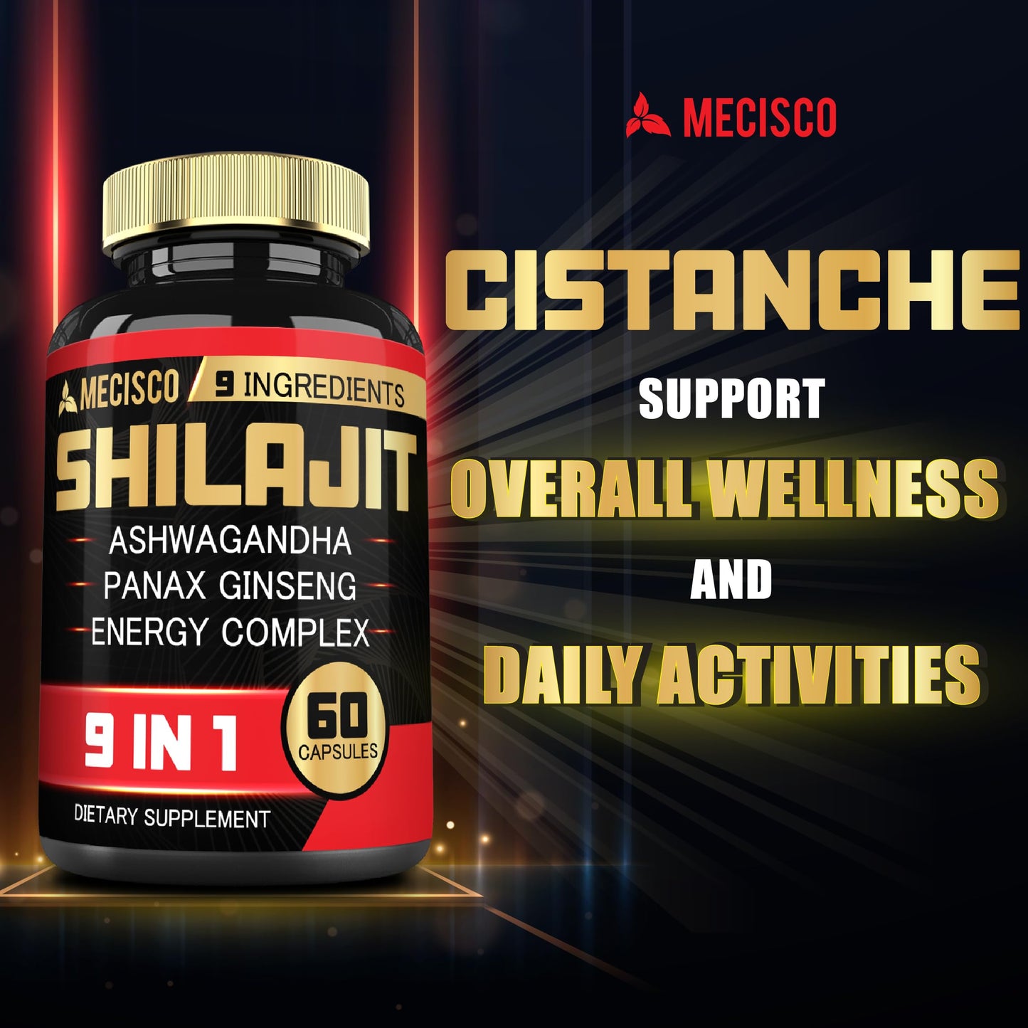 Shilajit Supplement with Ashwagandha, Ginseng, L-Arginine & Chaga - 60 Capsules | Shilajit Pure Himalayan Organic