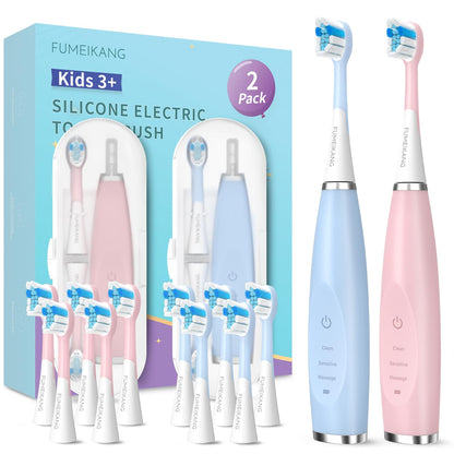 FUMEIKANG Kids 2-Pack Electric Toothbrushes – Smart Sonic (Blue/Pink)