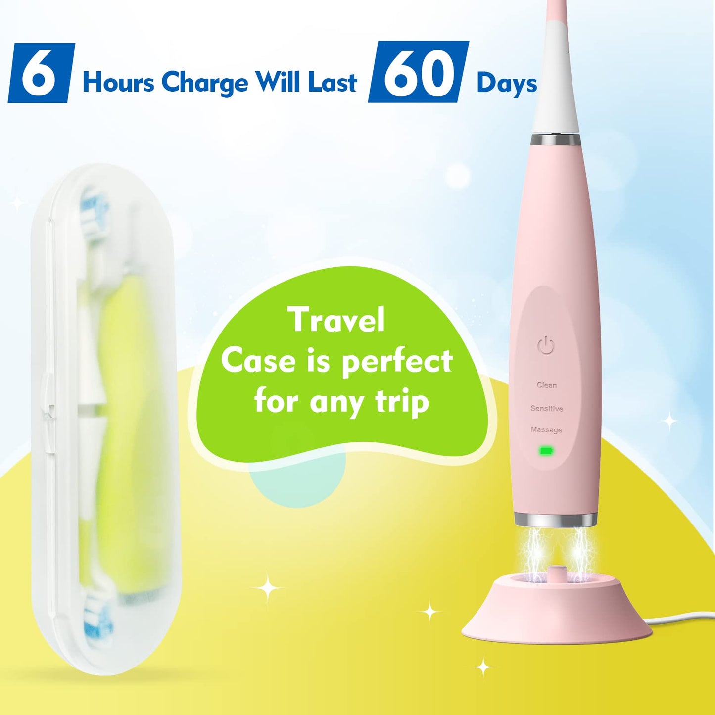 FUMEIKANG Kids 2-Pack Electric Toothbrushes – Smart Sonic (Blue/Pink)