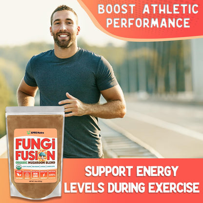 Fungi Fusion Organic Mushroom Powder Blend - Lion's Mane, Red Reishi, Chaga, Cordyceps (8 oz)