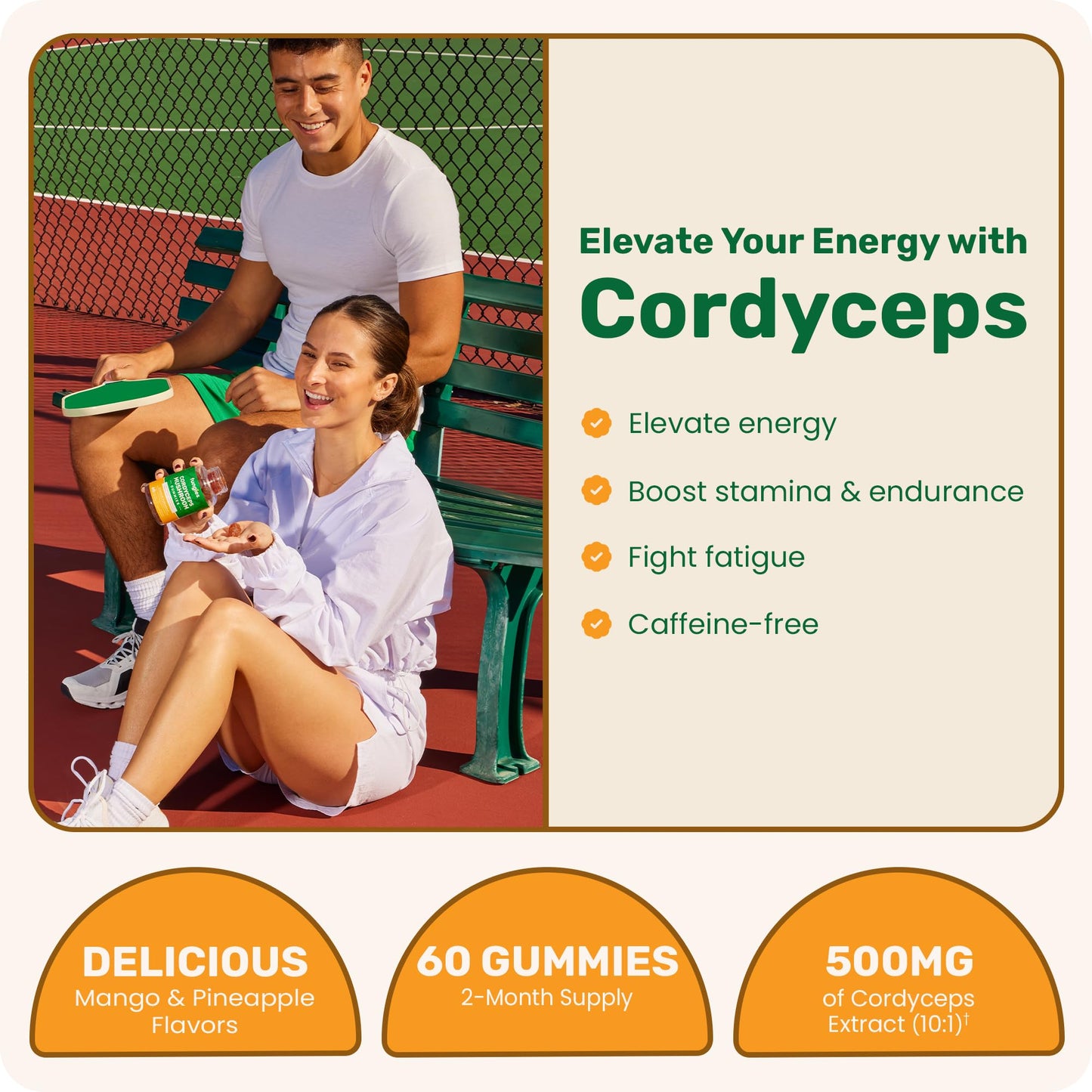 Fungies Cordyceps Mushroom Gummies, Mango & Pineapple Flavor - 60 Servings | Energy & Endurance (Caffeine-Free)