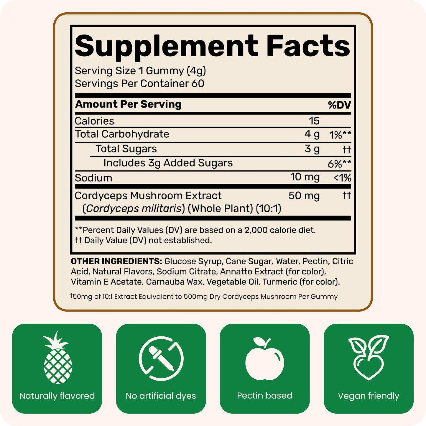 Fungies Cordyceps Mushroom Gummies, Mango & Pineapple Flavor - 60 Servings | Energy & Endurance (Caffeine-Free)