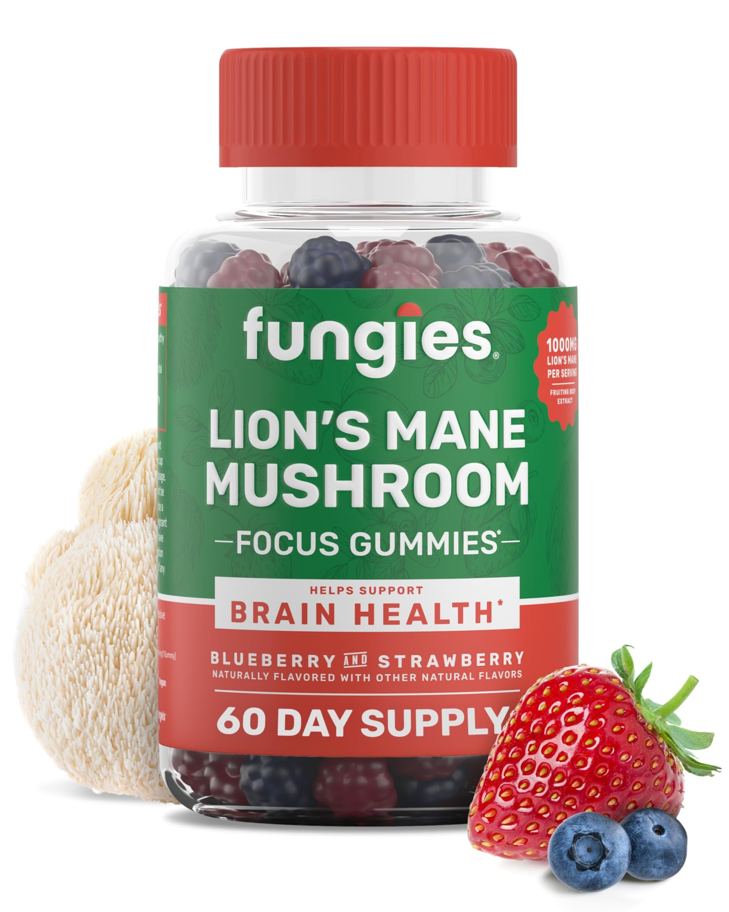 Fungies Lion's Mane Gummies – Mixed Blueberry & Strawberry, 60 Servings | Brain Health & Focus