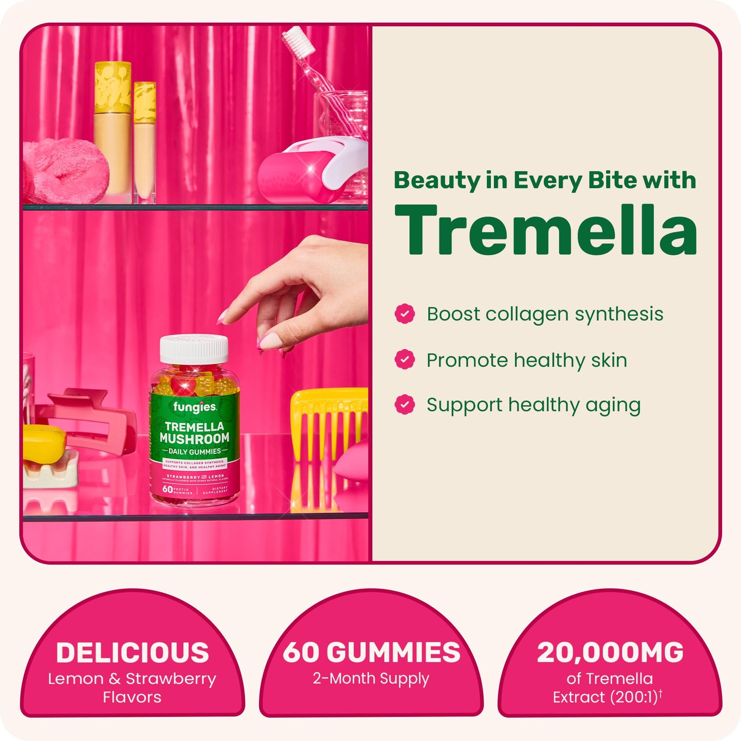 Fungies Tremella Gummies – Strawberry & Lemon Skin Health, 60 Servings