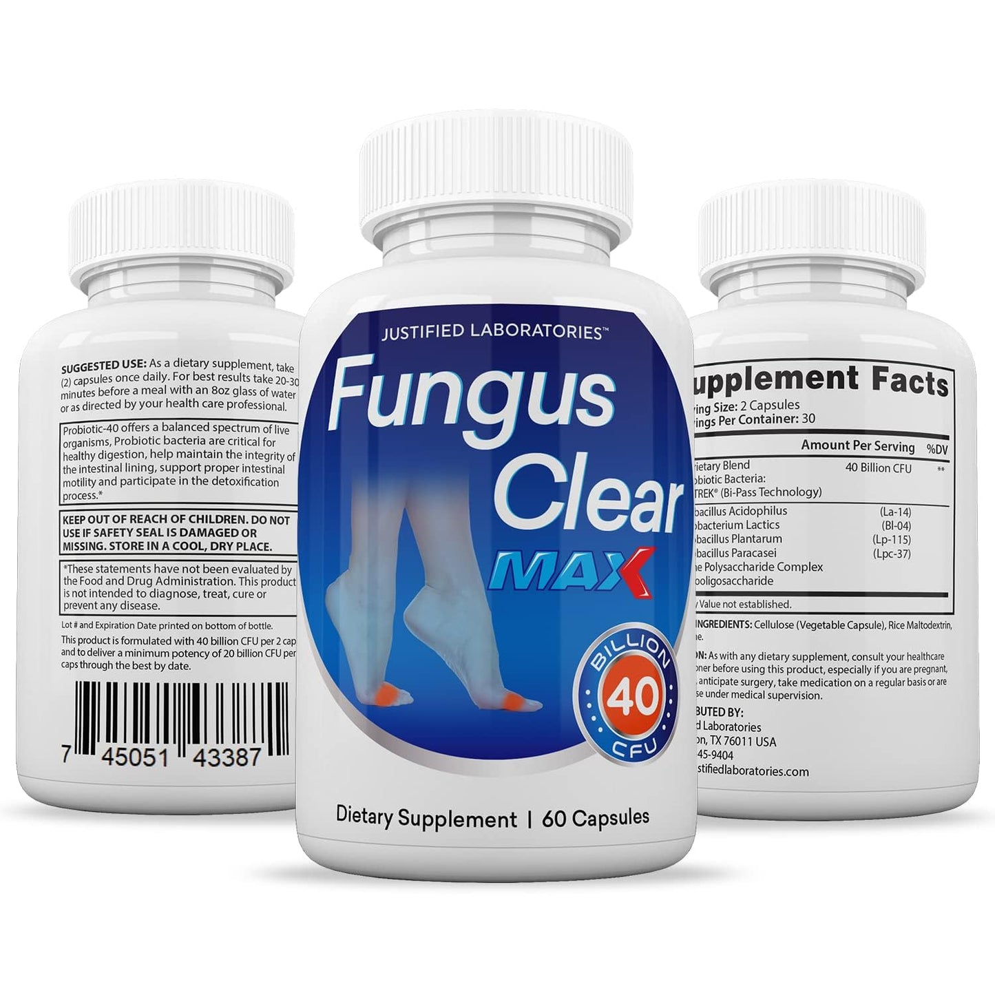 Justified Laboratories Fungus Clear Max Pills – 40 Billion CFU Probiotic, 60 Capsules