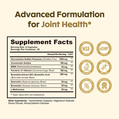 FUNRICH Glucosamine Chondroitin MSM - Joint Support for Women & Men - 120 Capsules