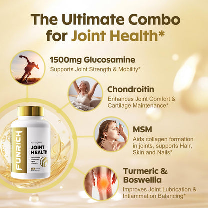 FUNRICH Glucosamine Chondroitin MSM - Joint Support for Women & Men - 120 Capsules