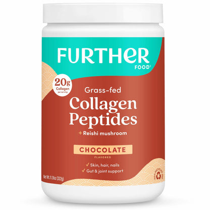 Further Food Chocolate Collagen Peptides Powder – Grass-Fed, 11.36 oz | Gut Health, Joints, Skin, Hair, Nails