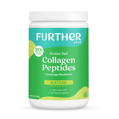 Further Food Matcha Collagen Peptides Powder – Organic Matcha & Cordyceps, 10.62 oz