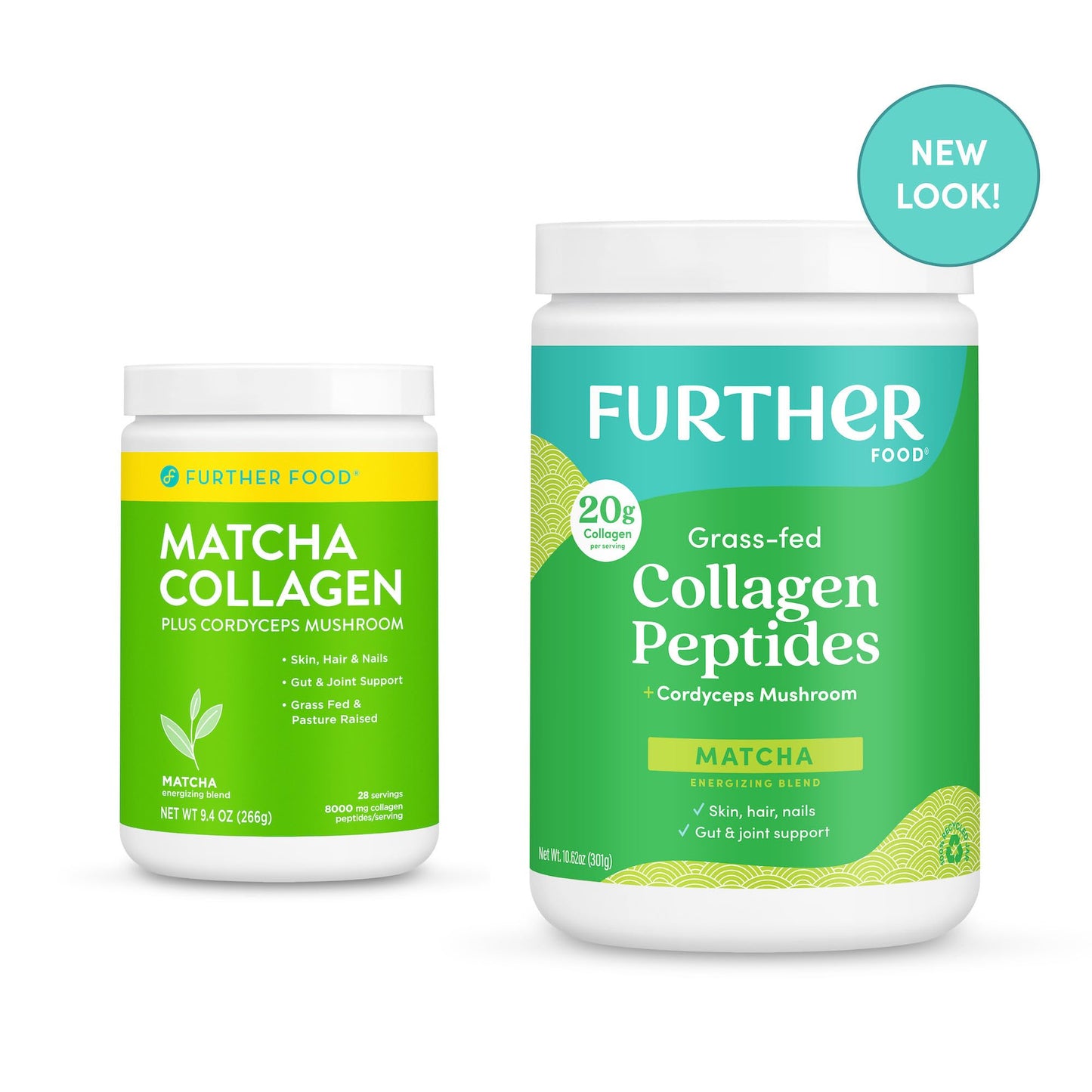 Further Food Matcha Collagen Peptides Powder – Organic Matcha & Cordyceps, 10.62 oz