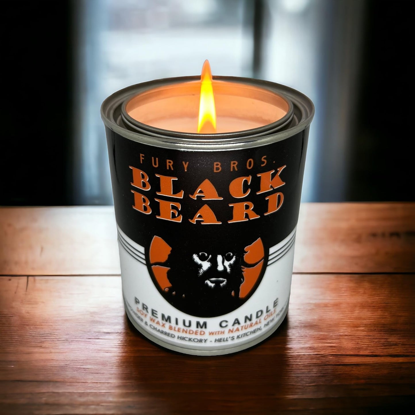 Fury Bros. Black Beard Candle for Men – Gunpowder & Charred Hickory, 12.5 oz Tin
