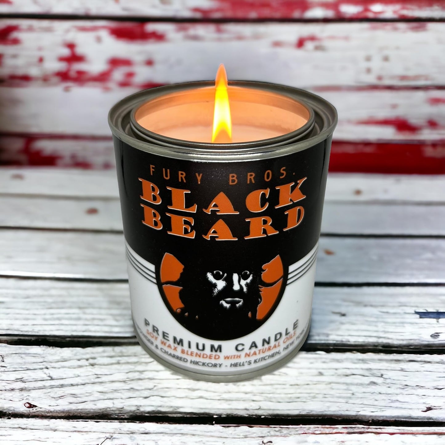 Fury Bros. Black Beard Candle for Men – Gunpowder & Charred Hickory, 12.5 oz Tin