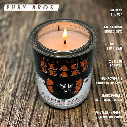 Fury Bros. Black Beard Candle for Men – Gunpowder & Charred Hickory, 12.5 oz Tin