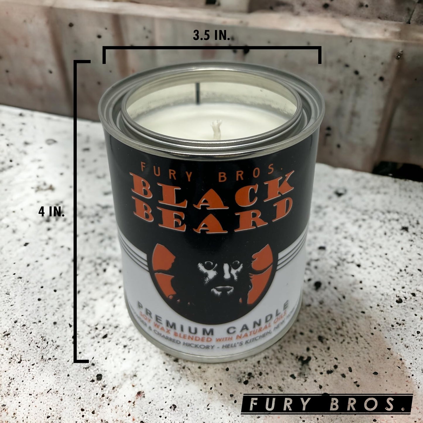 Fury Bros. Black Beard Candle for Men – Gunpowder & Charred Hickory, 12.5 oz Tin