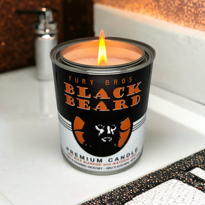 Fury Bros. Black Beard Candle for Men – Gunpowder & Charred Hickory, 12.5 oz Tin