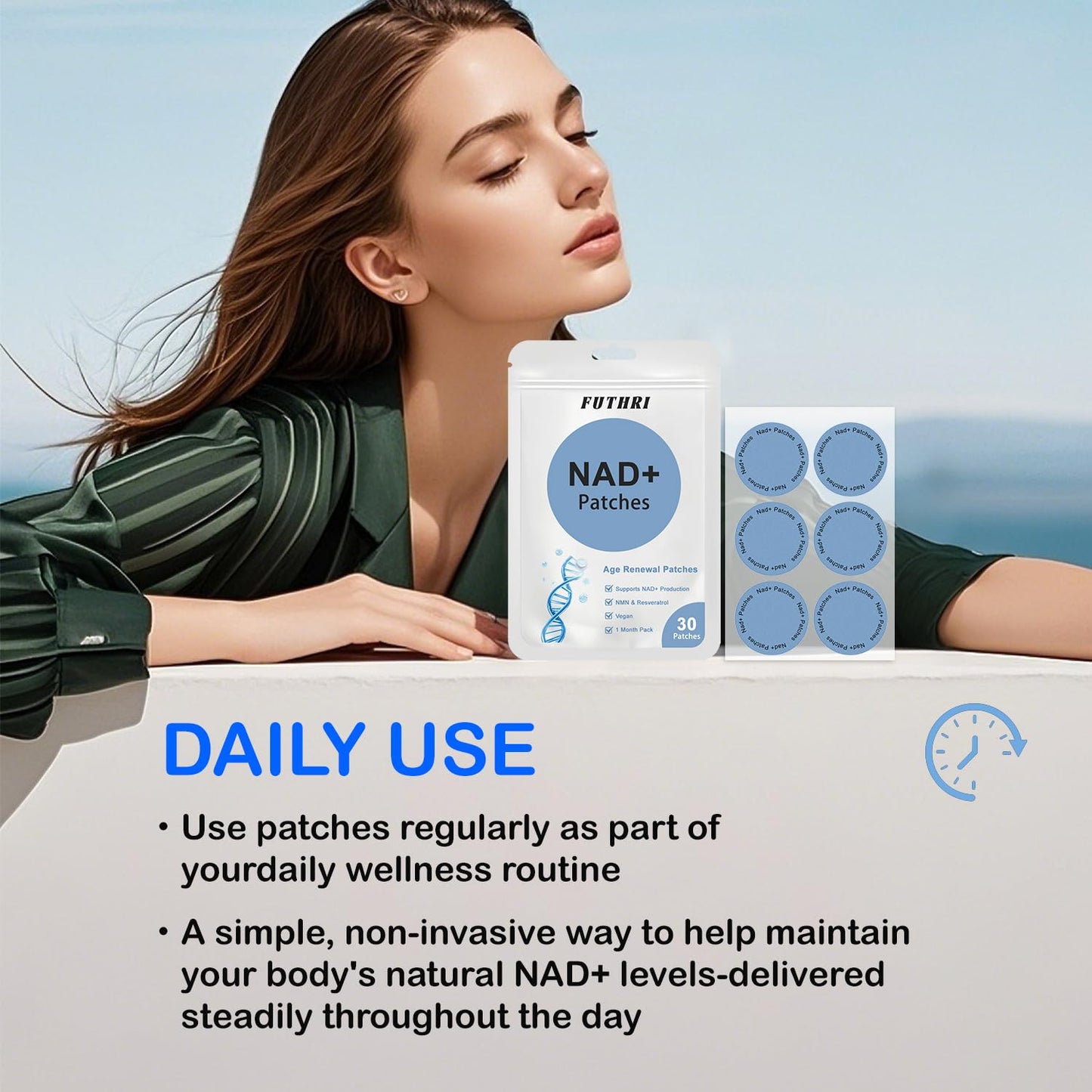 FUTHRI NAD+ Patches – Vegan, All-Day Comfort | Energy & Healthy Aging | 60-Day Supply