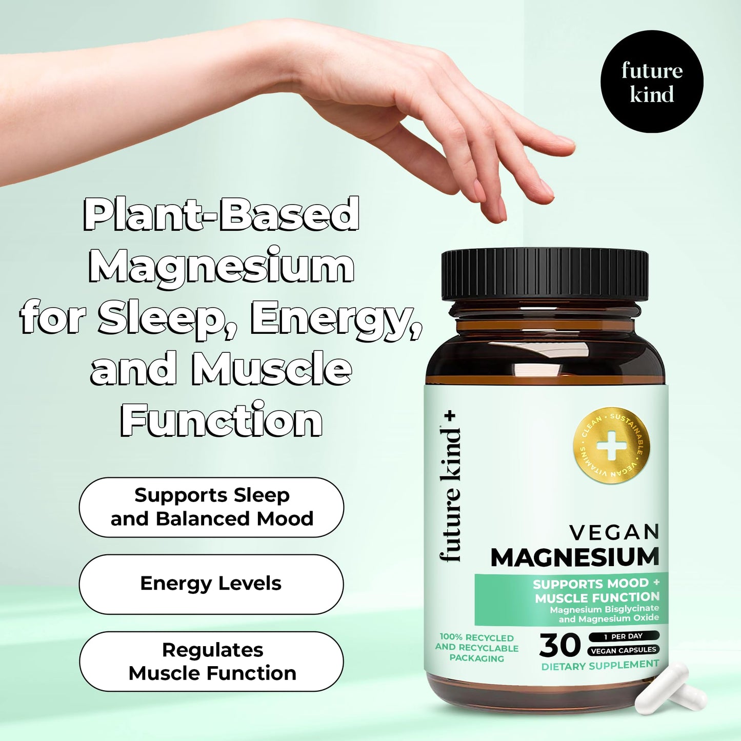 Future Kind Vegan Chelated Magnesium – Most Bioavailable & 6x Potent (30ct)