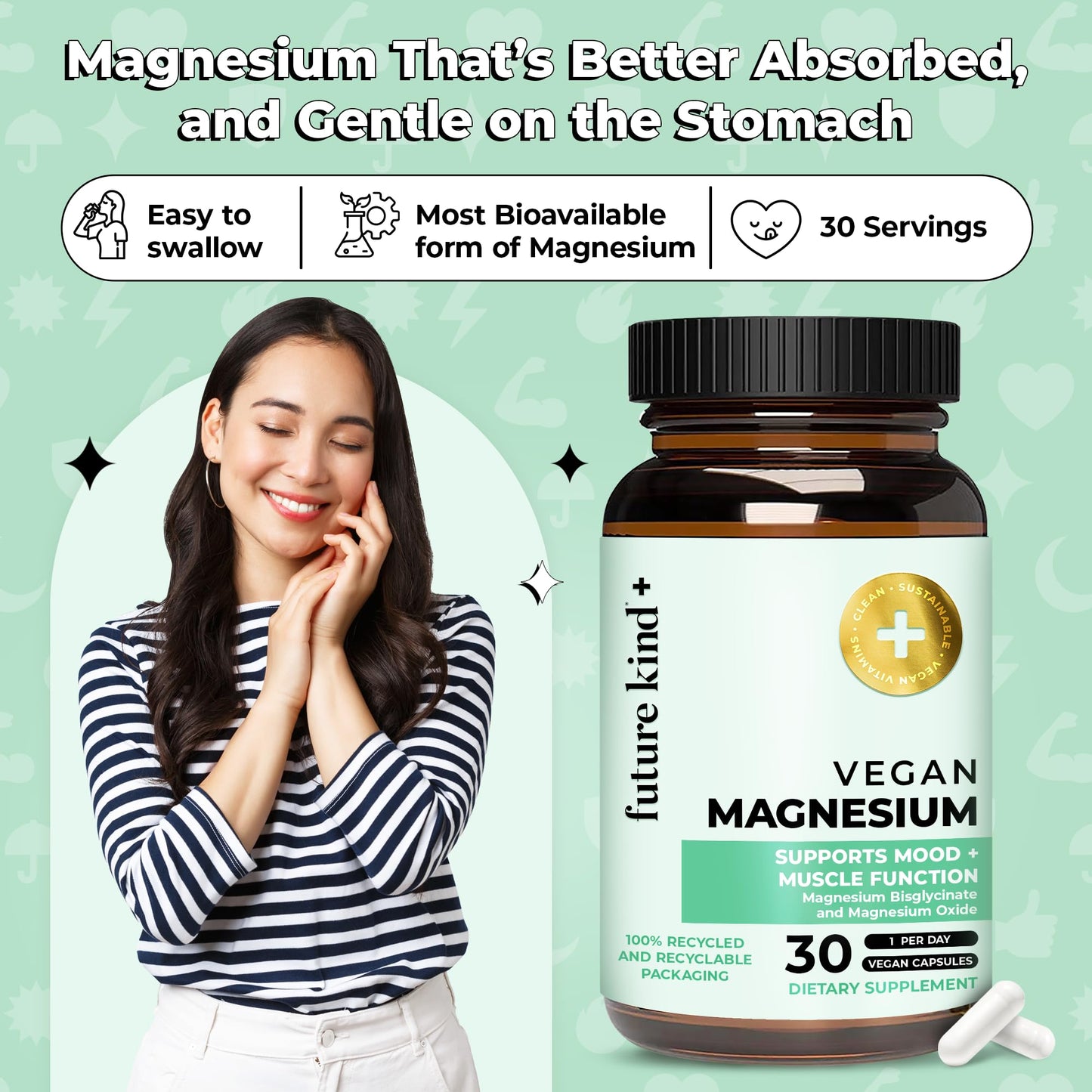 Future Kind Vegan Chelated Magnesium – Most Bioavailable & 6x Potent (30ct)