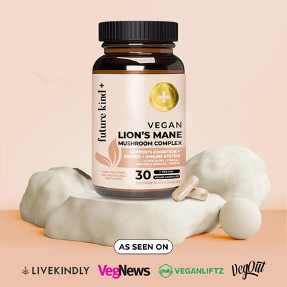 Future Kind Vegan Lion’s Mane Mushroom Complex – Brain Support with Chaga, Reishi, Maitake & Shiitake (30ct) | Memory & Focus