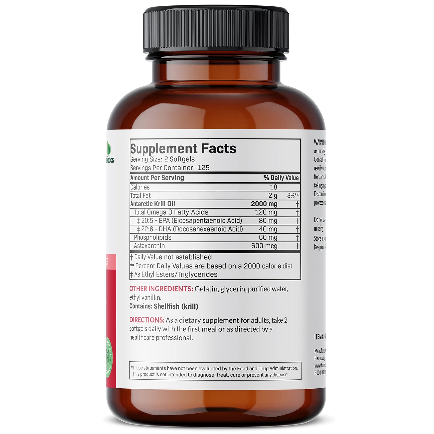 Futurebiotics Antarctic Krill Oil 2000mg + Astaxanthin – 250 Softgels, Heavy Metal Tested