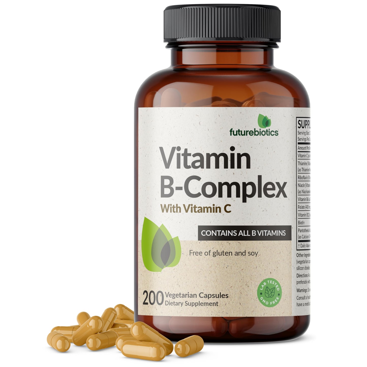 Futurebiotics Vitamin B Complex with Vitamin C - Non-GMO, 200 Veg Capsules | Energy & Immune Support
