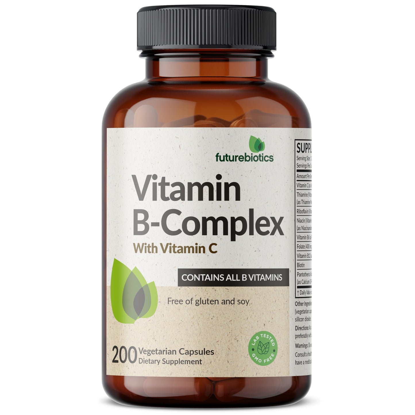 Futurebiotics Vitamin B Complex with Vitamin C - Non-GMO, 200 Veg Capsules | Energy & Immune Support