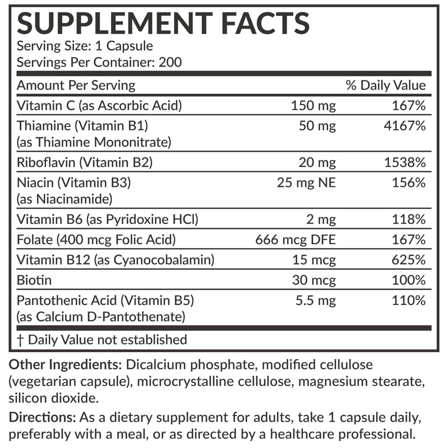 Futurebiotics Vitamin B Complex with Vitamin C - Non-GMO, 200 Veg Capsules | Energy & Immune Support