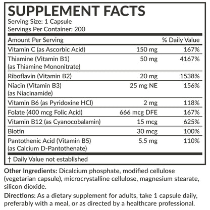 Futurebiotics Vitamin B Complex with Vitamin C - Non-GMO, 200 Veg Capsules | Energy & Immune Support