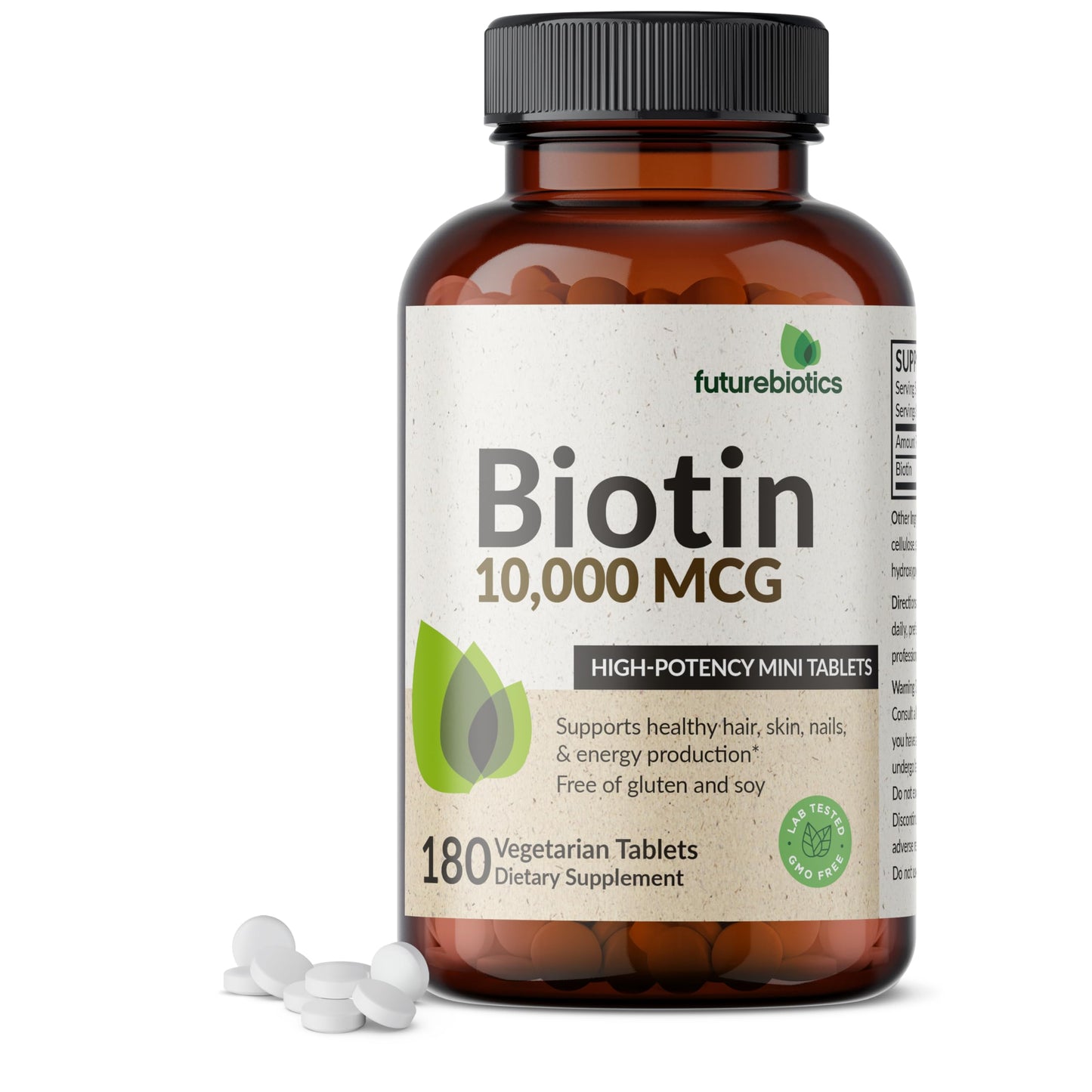 Futurebiotics Biotin 10,000 MCG High Potency Tablets – Hair, Skin & Nails Support, Non-GMO, 180 Vegetarian Tablets