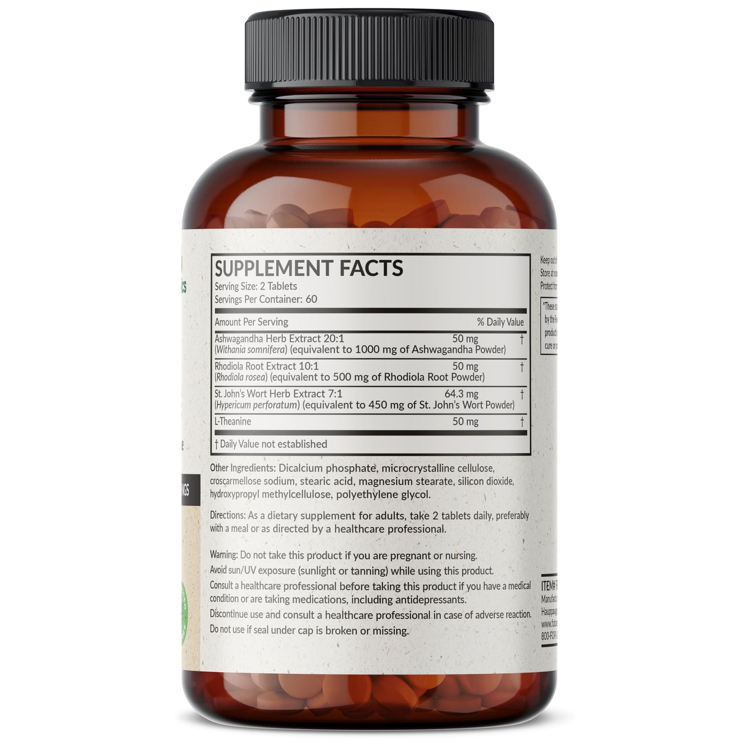 Futurebiotics Chill Pill + Ashwagandha, Rhodiola, St. John’s Wort, & L-Theanine - Non-GMO, 120 Vegetarian Tablets