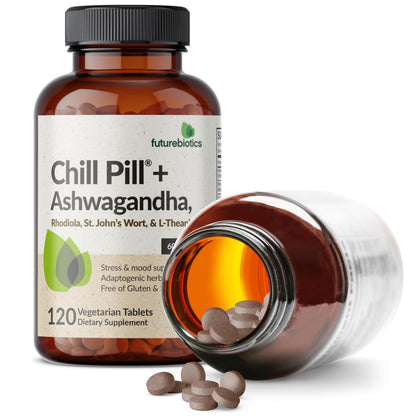 Futurebiotics Chill Pill + Ashwagandha, Rhodiola, St. John’s Wort, & L-Theanine - Non-GMO, 120 Vegetarian Tablets
