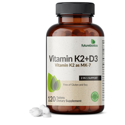 Futurebiotics Vitamin K2 with D3 - 2-in-1 Formula, 5000 IU D3 & 90 mcg K2 MK-7, Non-GMO, 120 Tablets