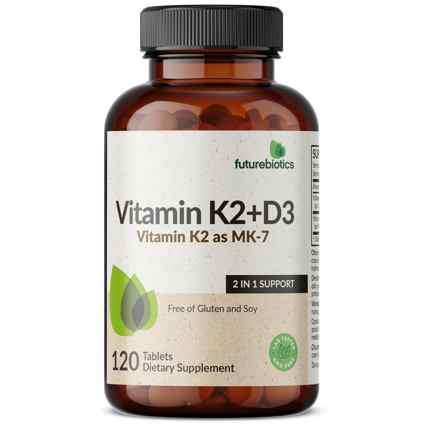 Futurebiotics Vitamin K2 with D3 - 2-in-1 Formula, 5000 IU D3 & 90 mcg K2 MK-7, Non-GMO, 120 Tablets