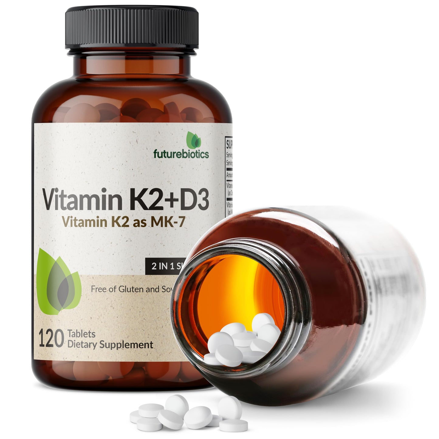 Futurebiotics Vitamin K2 with D3 - 2-in-1 Formula, 5000 IU D3 & 90 mcg K2 MK-7, Non-GMO, 120 Tablets